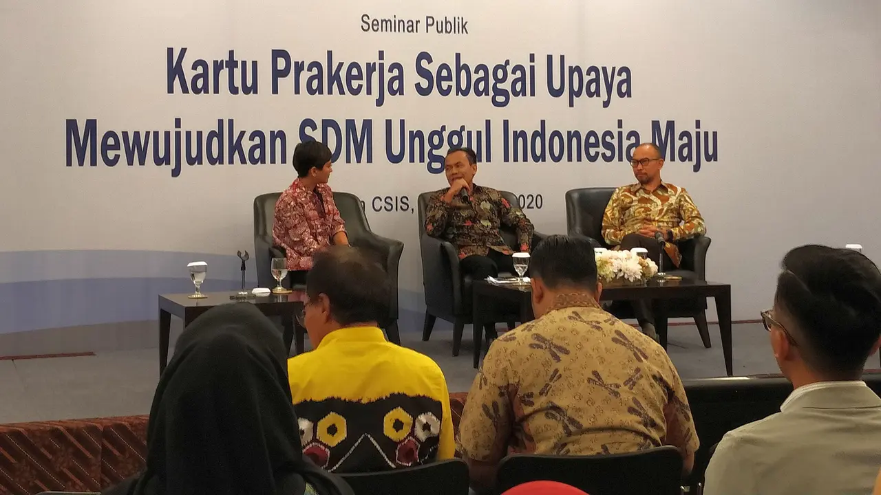 Seminar Publik Forum Kebijakan Ketenagakerjaan 2020 bertajuk  Kartu Prakerja Sebagai Upaya Mewujudkan SDM Unggul Indonesia Maju di Gedung Pakarti, Jakarta Pusat, Selasa (18/2/2020).