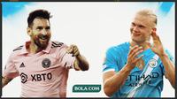 Lionel Messi dan Erling Haaland. (Bola.com/Wiwig Prayugi)