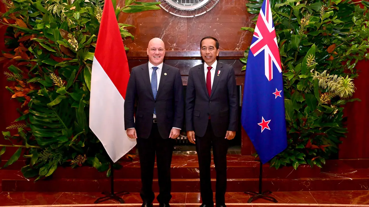 Presiden Joko Widodo (Jokowi) melangsungkan pertemuan bilateral dengan Perdana Menteri Selandia Baru, Christopher Luxon, di Hotel Park Hyatt, Melbourne, Australia pada Selasa (5/3/2024). (Foto: Biro Pers, Media, dan Informasi Sekretariat Presiden)