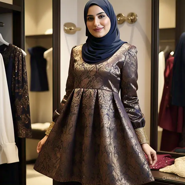 Gamis Brokat A-Line dengan Kombinasi Satin