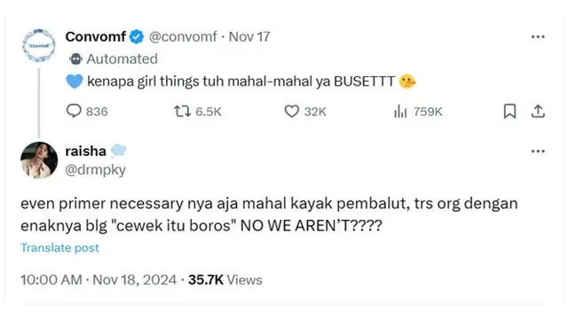 6 Cuitan Netizen Keluhkan Kebutuhan Wanita Mahal Ini Bikin Senyum Tipis