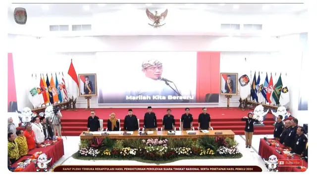 Komisi Pemilihan Umum Republik Indonesia (KPU RI) melakukan Rapat Pleno Terbuka Hasil Penghitungan Perolehan Suara Tingkat Nasional serta Penetapan Hasil Pemilihan Umum atau Pemilu 2024.