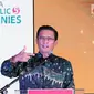 Presiden Komisaris Warta Ekonomi, Fadel Muhammad memberi sambutan pembuka penyerahan malam Indonesia Best Public Companies Award 2018 di Jakarta, Selasa (31/7). (Liputan6.com/Helmi Fithriansyah)