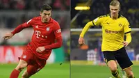 Dua striker hebat, Robert Lewandowski dari Bayern Munchen dan Erling Haaland yang memperkuat Borussia Dortmund. (INA FASSBENDER, Christof STACHE / AFP)