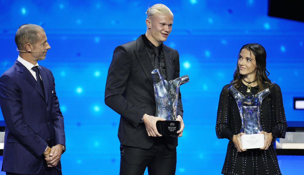 Terpilihnya Erling Haaland tak lepas dari andilnya ikut mengantarkan City meraih treble yang luar biasa yaitu Liga Inggris, Piala FA, dan Liga Champions. (AP Photo/Daniel Cole)