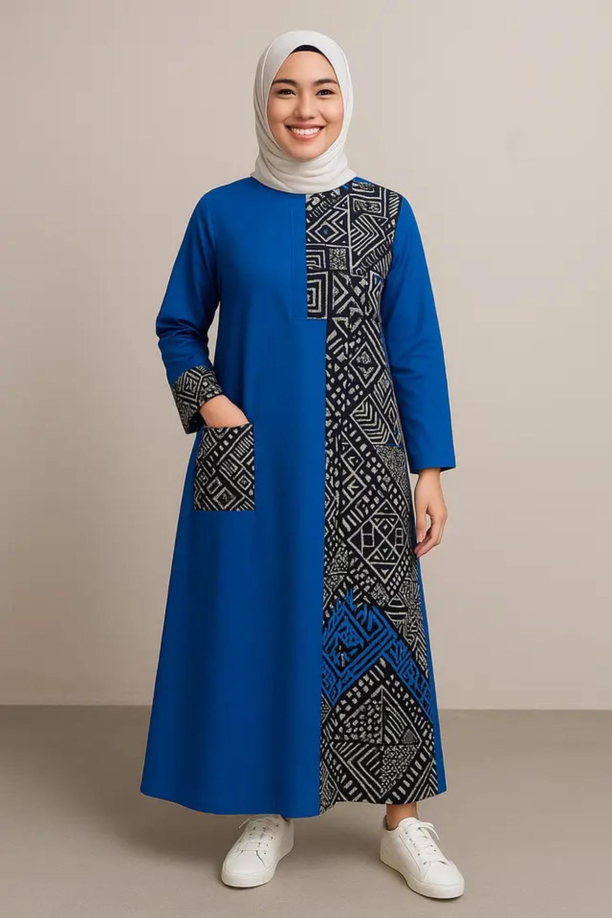 8 Gamis Batik Kombinasi Warna Bold Kontras 2025, Tampilkan Sisi Kasual dan Feminin