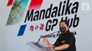 Menteri BUMN, Erick Thohir memberi sambutan pada peluncuran nama event Pertamina Grand Prix of Indonesia dan perjanjian kerjasama di Jakarta, Rabu (9/2/2022). Pertamina kembali memberikan dukungan penuh pada event MotoGP Mandalika menjadi Pertamina Grand Prix of Indonesia.(Liputan6.com/Fery Pradolo)