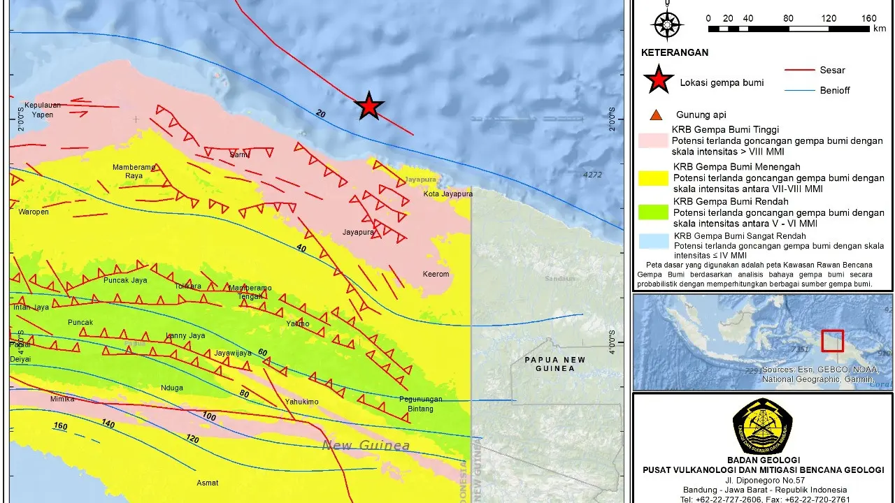 Peta kawasan rawan bencana gempa, jayapura, papua