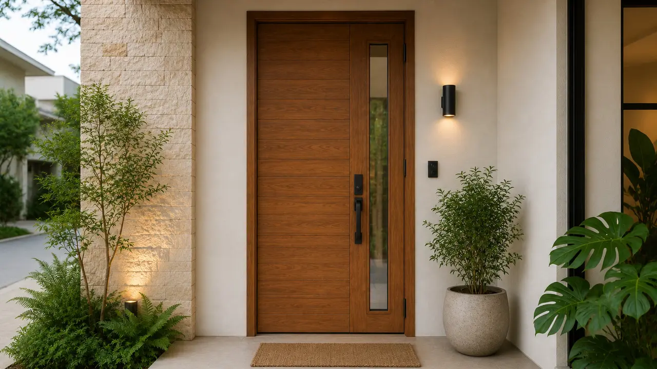 Model Pintu Utama dengan Kaca Vertikal