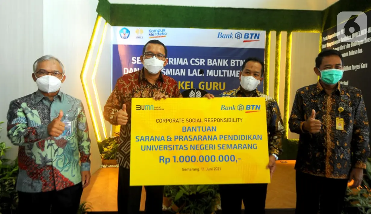 Sarana dan prasarana pengembangan laboratorium sebesar Rp1 miliar diharapkan di lingkungan kampus Unnes Semarang bertujuan mengembangkan untuk kompetensi peserta didik khususnya di bidang multimedia. (Liputan6.com/HO/BTN)