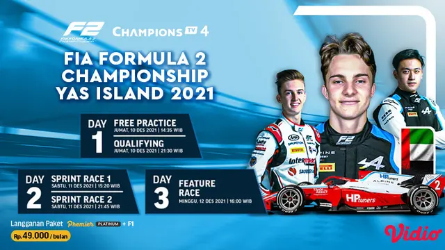 Jadwal Live Streaming Formula 2 Abu Dhabi 2021 di Vidio Pekan Ini