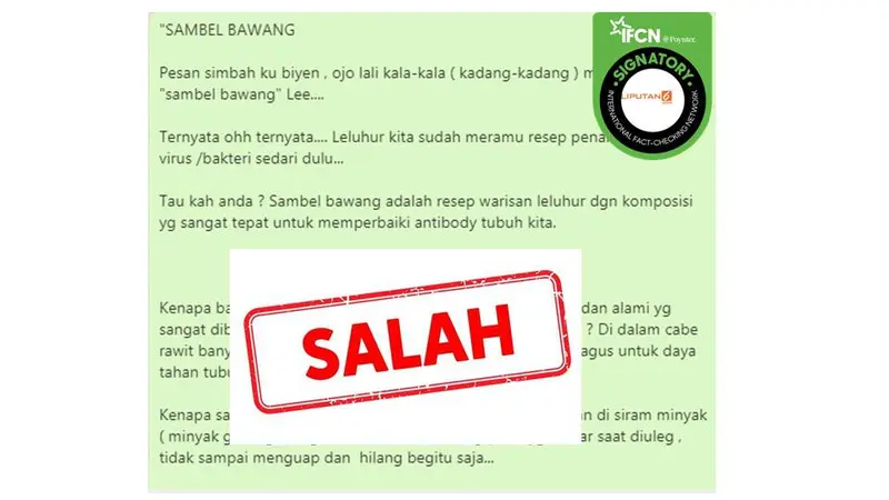 Cek Fakta sambal bawang cegah covid-19