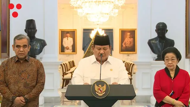 Presiden Prabowo Subianto saat juma pers di Istana Kepresidenan Jakarta, Minggu (31/8/2025).