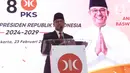 Bakal calon presiden 2024-2029 yang diusung PKS, Anies Rasyid Baswedan berpidato usai pembacaan hasil keputusan musyawarah majelis syuro VIII PKS di Jakarta, Kamis (23/2/2023). PKS secara resmi mendukung Anies Baswedan sebagai bakal calon presiden tahun 2024-2029. (Liputan6.com/Johan Tallo)