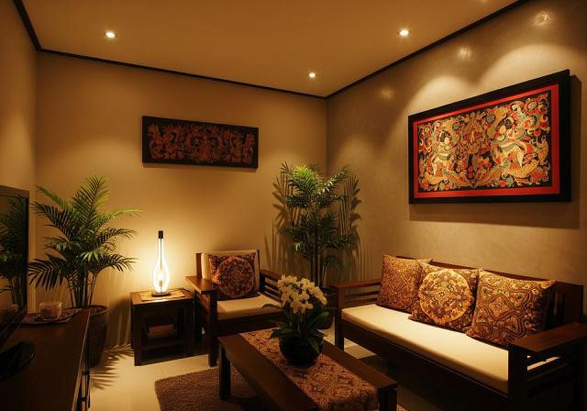 Pencahayaan Berlapis (Layered Lighting)/Inspirasi Desain Ruang Tamu Luas di Rumah Kecil (Sumber: gemini.com)