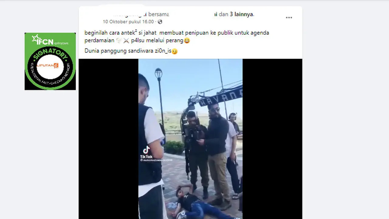 Tangkapan layar salah satu hoaks berupa klaim video sandiwara Zionis saat perang