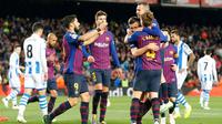 Barcelona meraih kemenangan 2-1 atas Real Sociedad dalam laga pekan ke-33 La Liga Spanyol, di Camp Nou, Sabtu (20/4/2019) malam waktu setempat. (AFP/Pau Barrena)