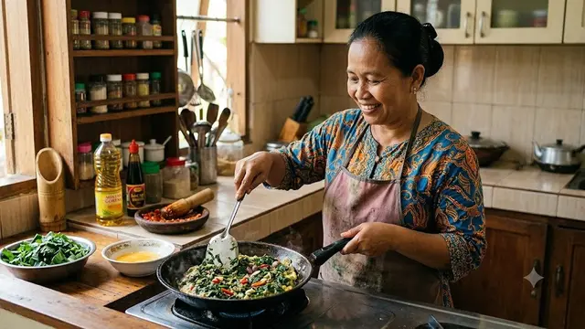 Cara Membuat Telur Dadar Daun Singkong Gurih (AI Generated)