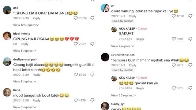 Komentar Warganet di Video Bocil Viral Cipung Haji Oka dan Lotek (Sumber: TikTok @akantalkintil)