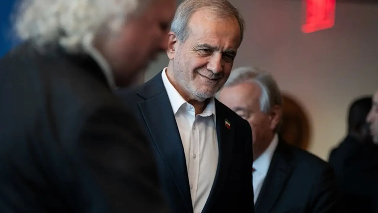 Presiden Iran Masoud Pezeshkian di Markas Besar PBB, New York, Amerika Serikat, pada 25 September 2025.