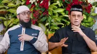 Ustadz Khalid Basalamah (kiri) dan Denny Sumargo. (YouTube Curhat Bang Denny Sumargo)