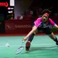 Putri Kusuma Wardani yang akrab disapa Putri KW mampu lolos ke babak 16 besar Indonesia Masters 2023 setelah mengalahkan pebulu tangkis tunggal putri Jepang, Aya Ohori di babak 32 besar dengan kemenangan rubber game, 21-17, 23-25 dan 23-21 dalam waktu 1 jam 28 menit. (Bola.com/Bagaskara Lazuardi)