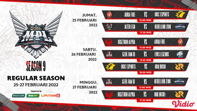 Link Live Streaming MPL Indonesia Season 9 Pekan Kedua di Vidio, 25-27 Februari 2022