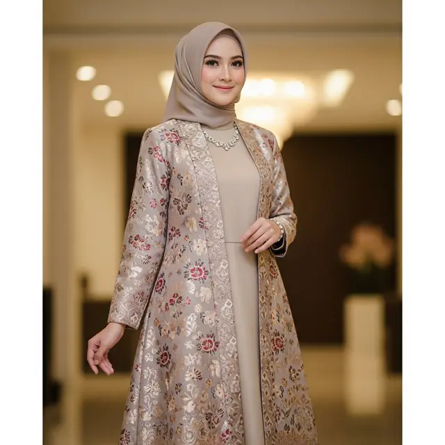 Model Gamis Terbaru Brokat Kombinasi Polos yang Kekinian (Image by Gemini AI)