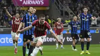 Ekspresi Luka Jovic saat membantu AC Milan mengalahkan Inter 3-0 pada leg kedua semifinal Coppa Italia, Kamis (24/4/2025) dini hari WIB. (AP Photo/Luca Bruno)