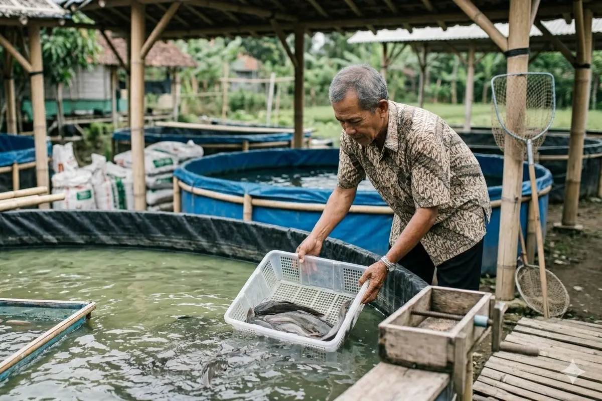 Cara Ternak Lele di Kolam Terpal untuk Orang Tua (Foto: Gemini AI)