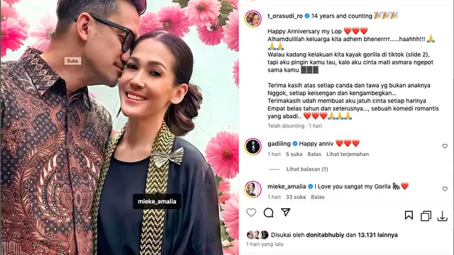 Tora Sudiro Menyampaikan Ucapan Manis dalam Peringatan Ulang Tahun Pernikahan ke-14 dengan Mieke Amalia: Sebuah Komedi Romantis yang Abadi