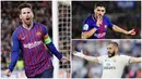 Striker Barcelona, Lionel Messi, berada posisi teratas dalam perburuan gelar top scorer Liga Spanyol dengan koleksi 29 gol. Berikut para pencetak gol terbanyak sementara di La Liga 2019. (Foto Kolase AP dan AFP)