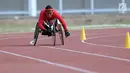 Atlet WheelChair Racing Asian Para Games 2018 dari Indonesia saat latihan di Stadion Madya, Kompleks GBK, Jakarta, Kamis (4/10). Asian Para Games 2018 berlangsung di Jakarta, 6-13 Oktober. (Liputan6.com/Helmi Fithriansyah)