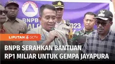 BNPB menyerahkan bantuan dana siap pakai dan sembako senilai Rp 1 miliar untuk mempercepat penanganan darurat gempa yang terjadi di Kota Jayapura.