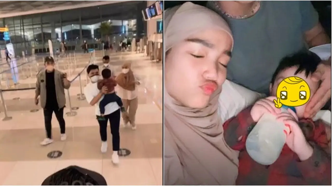 6 Potret Fuji dan Thariq Halilintar Pulang Umrah, Gala Sky Bahagia Banget