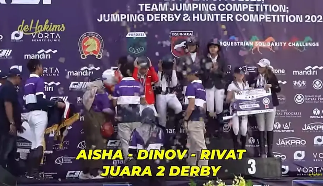 Belum lama ini, Aisha mengikuti salah satu ajang perlombaan berkuda "The Jakarta Horse Show Jumping 2023" untuk kategori Team Jumping Competition. [Youtube/deHakims channel]