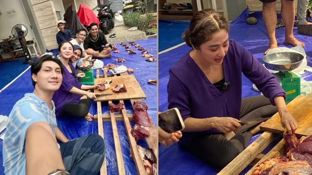 7 Potret Dewi Perssik Rayakan Idul Adha, Potong Sapi Kurban di Rumah