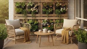 Desain Teras Rumah Sederhana dengan Tanaman Vertikal (created by AI)