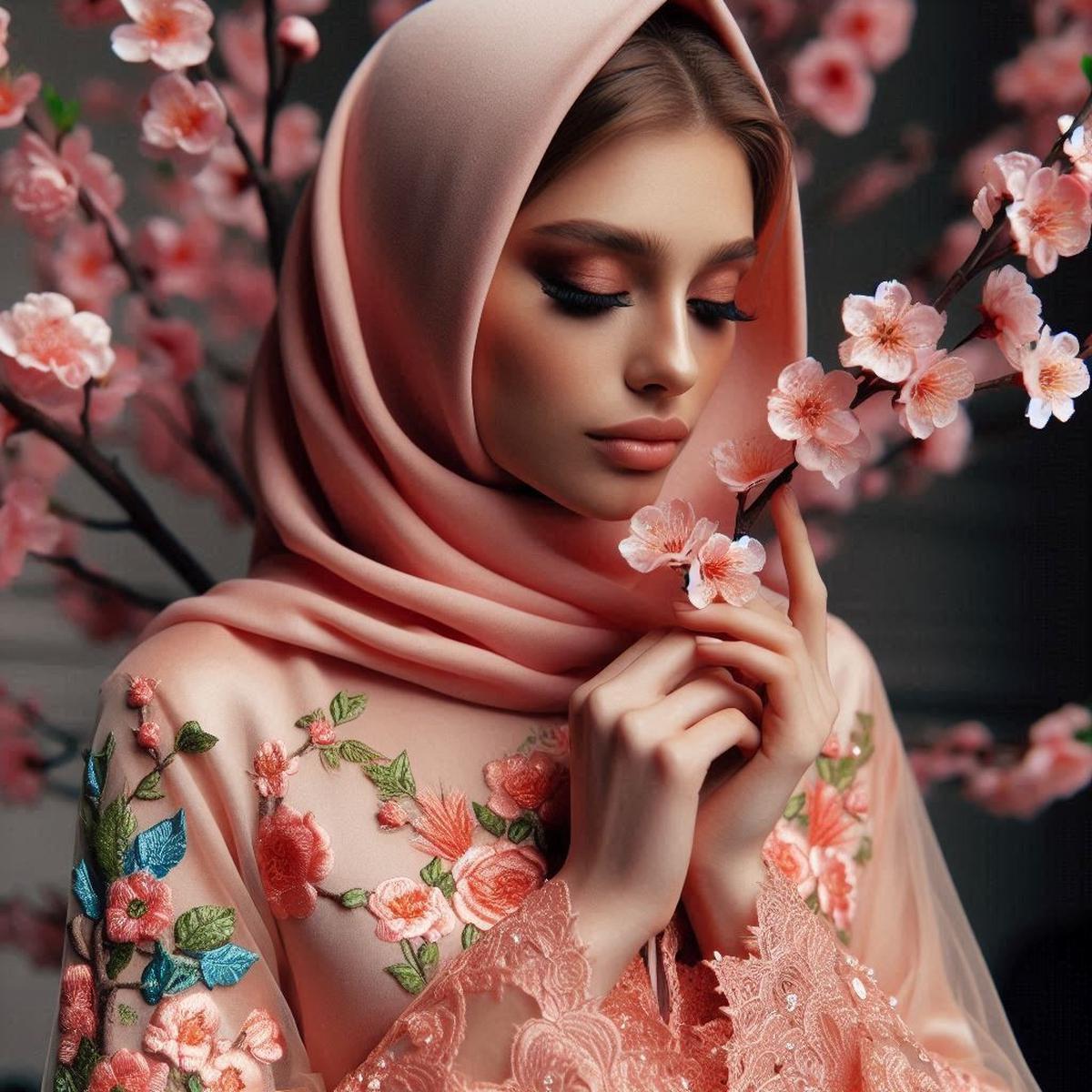 Desain Gamis Lebaran 2025 Peach Blossom
