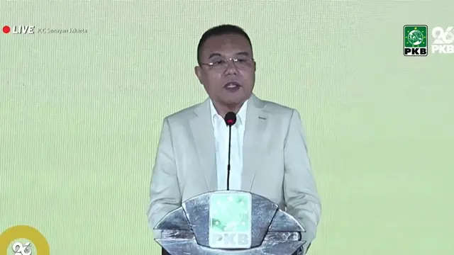 Ketua Harian Dewan Pimpinan Pusat (DPP) Partai Gerindra Sufmi Dasco Ahmad memberikan sambutan di puncak perayaan Hari Lahir (Harlah) PKB di JCC, Senayan, Jakarta, Selasa malam (23/7/2024). (Tangkapan layar YouTube DPP PKB)