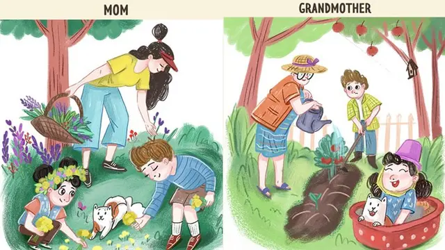 Saat dikebun bersama ibu, kamu bisa memetik bunga dan bermain dengan hewan. Sedangkan bersama nenek kamu akan diajari cara berkebun.