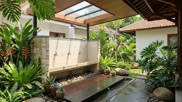 Tempat Wudhu di Taman Samping dengan Skylight