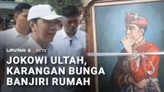 Warga antre untuk mengucapkan selamat ulang tahun kepada Joko Widodo. Termasuk para pengayuh becak yang mendapat paket sembako dari Presiden ke-7 RI.