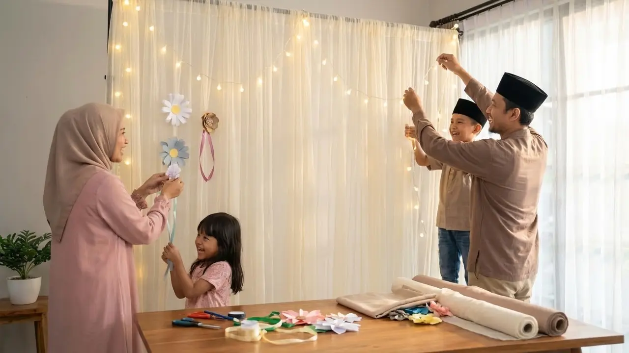 Cara Membuat Backdrop Foto Keluarga Lebaran dari Bahan Sederhana/Gemini AI