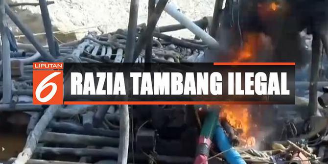 Razia Tambang Ilegal di Bangka Belitung, Puluhan Rakit Pencari Timah Dibakar Petugas