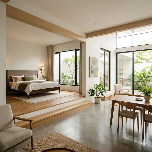 Desain Rumah Minimalis 1 Lantai dengan Area Semi Tingkat