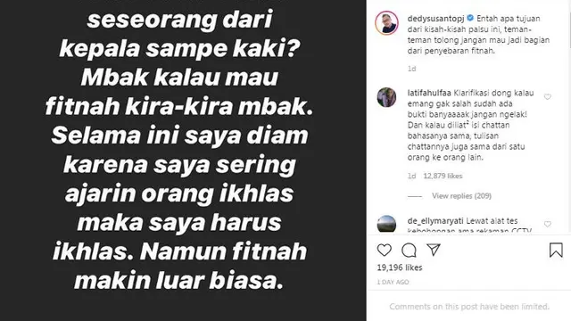 Unggahan Dedy Susanto. (Foto: Instagram @dedysusantopj)