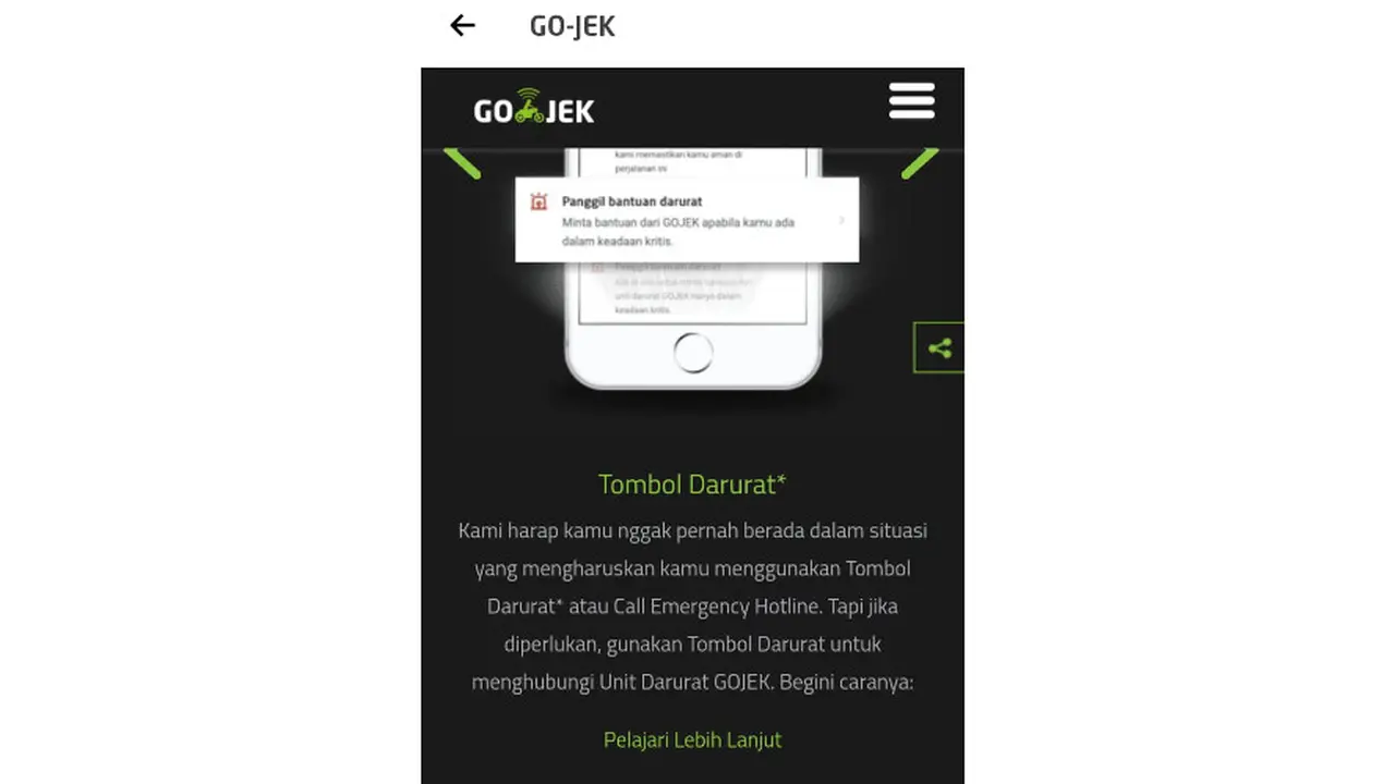 Tombol darurat pada Gojek