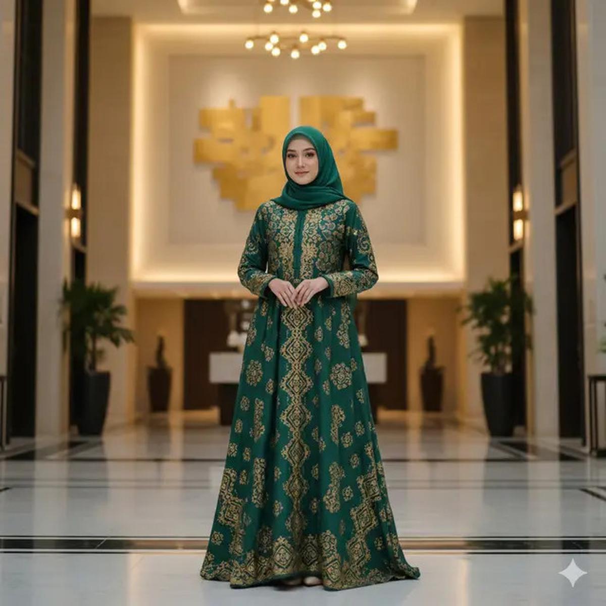 9 Gamis Batik Kombinasi Kain Polos Cocok untuk Pesta, Elegan Saat Kondangan
