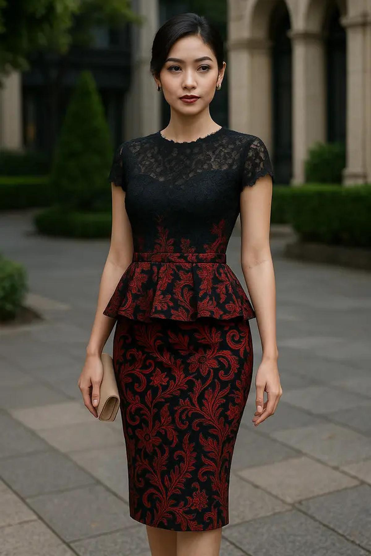 7 Model Dress Batik Brokat Warna Merah dan Hitam, Elegan Cocok untuk Acara Malam
